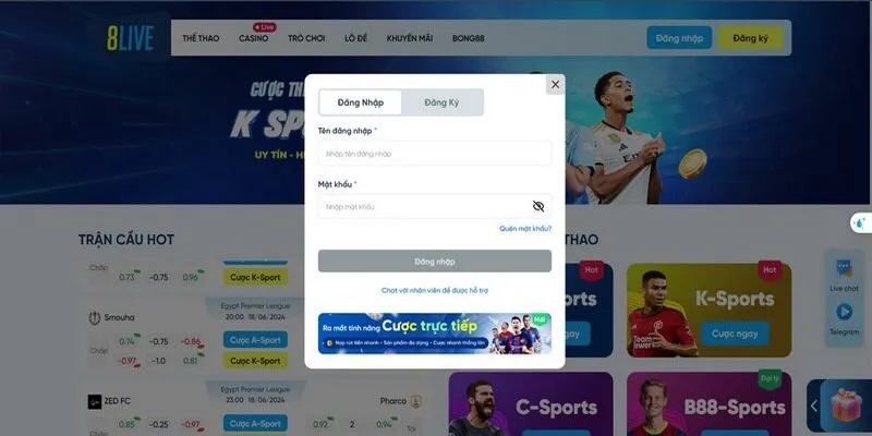 Đăng nhập 8LIVE trên máy tính rất dễ dàng