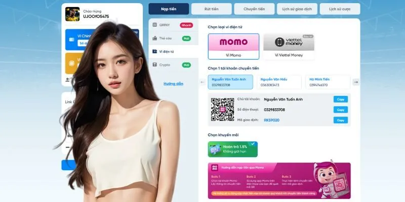 Nạp tiền 8LIVE bằng ví điện tử siêu dễ